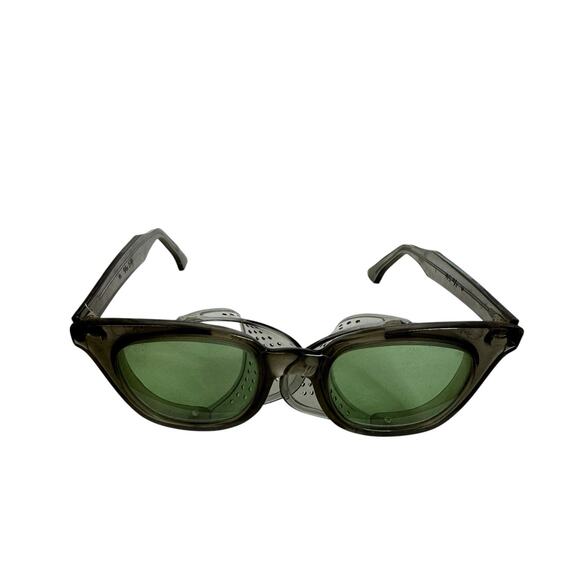 Vintage Folding Safety Glasses Plastic Mesh Sides Green Lenses Aviation Welding - Picture 1 of 6